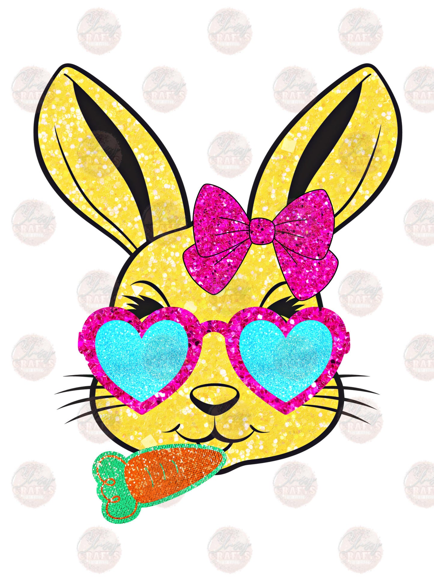 Faux Glitter Yellow Bunny Transfer