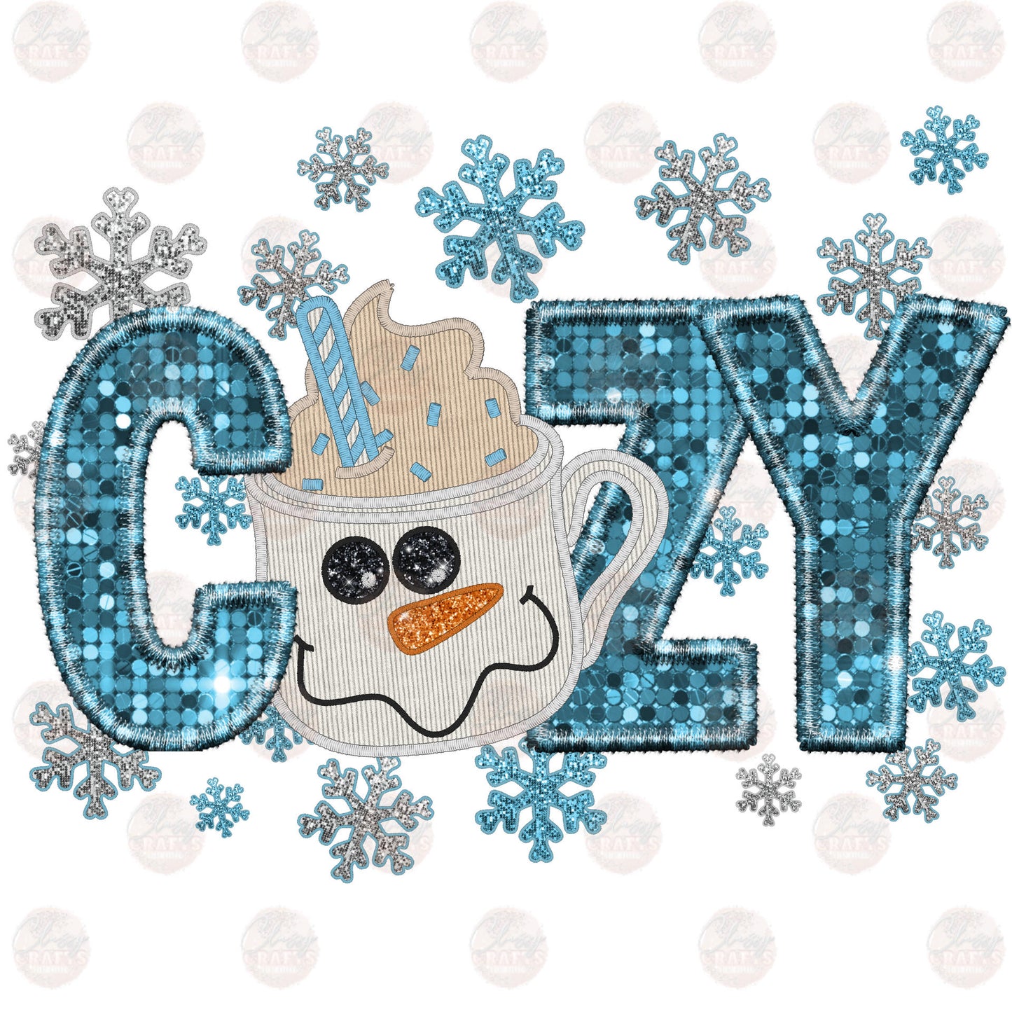 Faux Sequin Cozy Snowman Transfer