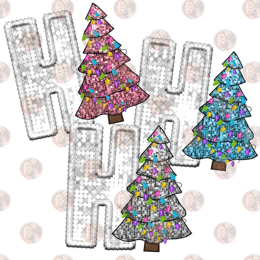 Faux Sequin Ho Ho Ho Trees Transfer