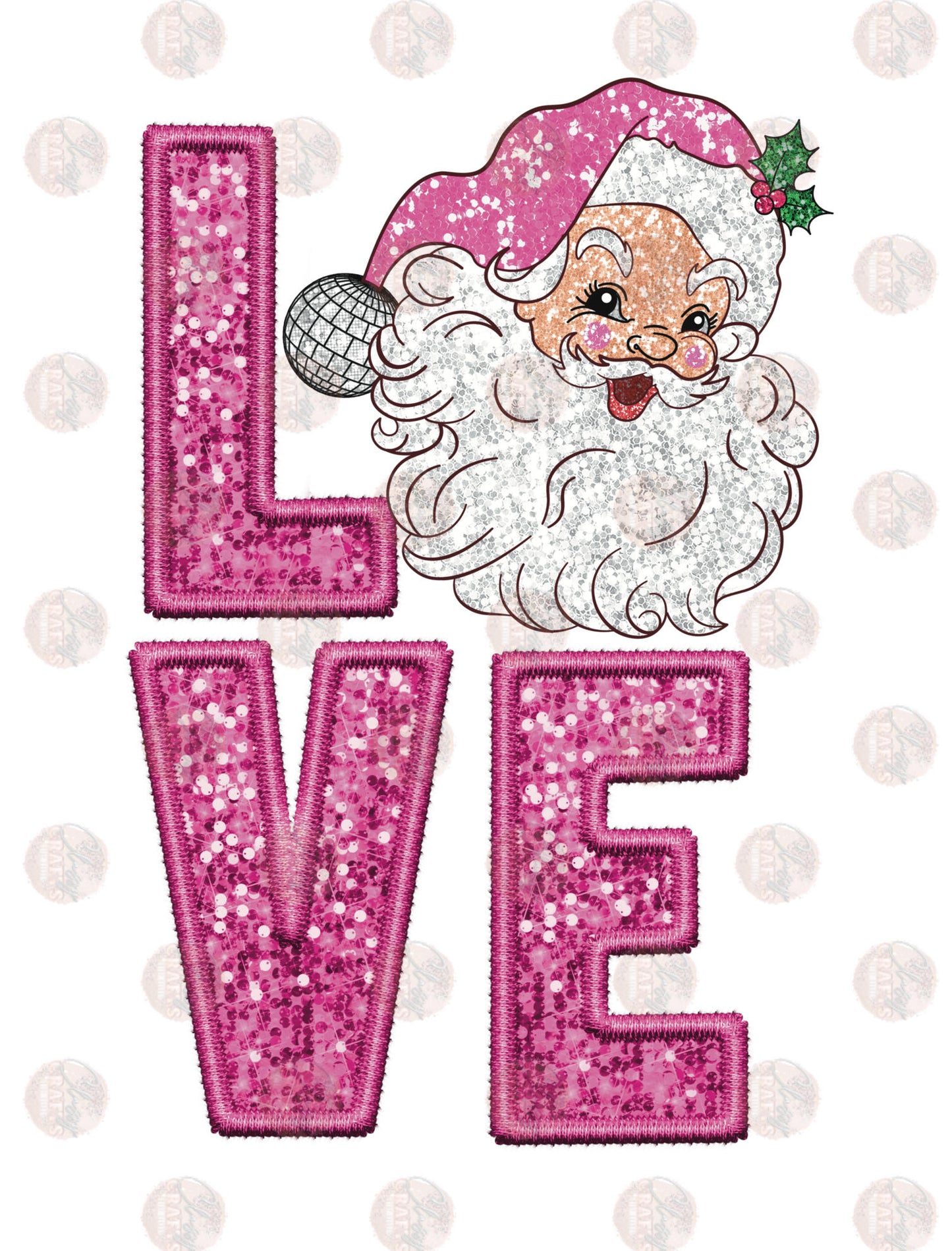 Faux Sequin Love Retro Santa Pink Transfers