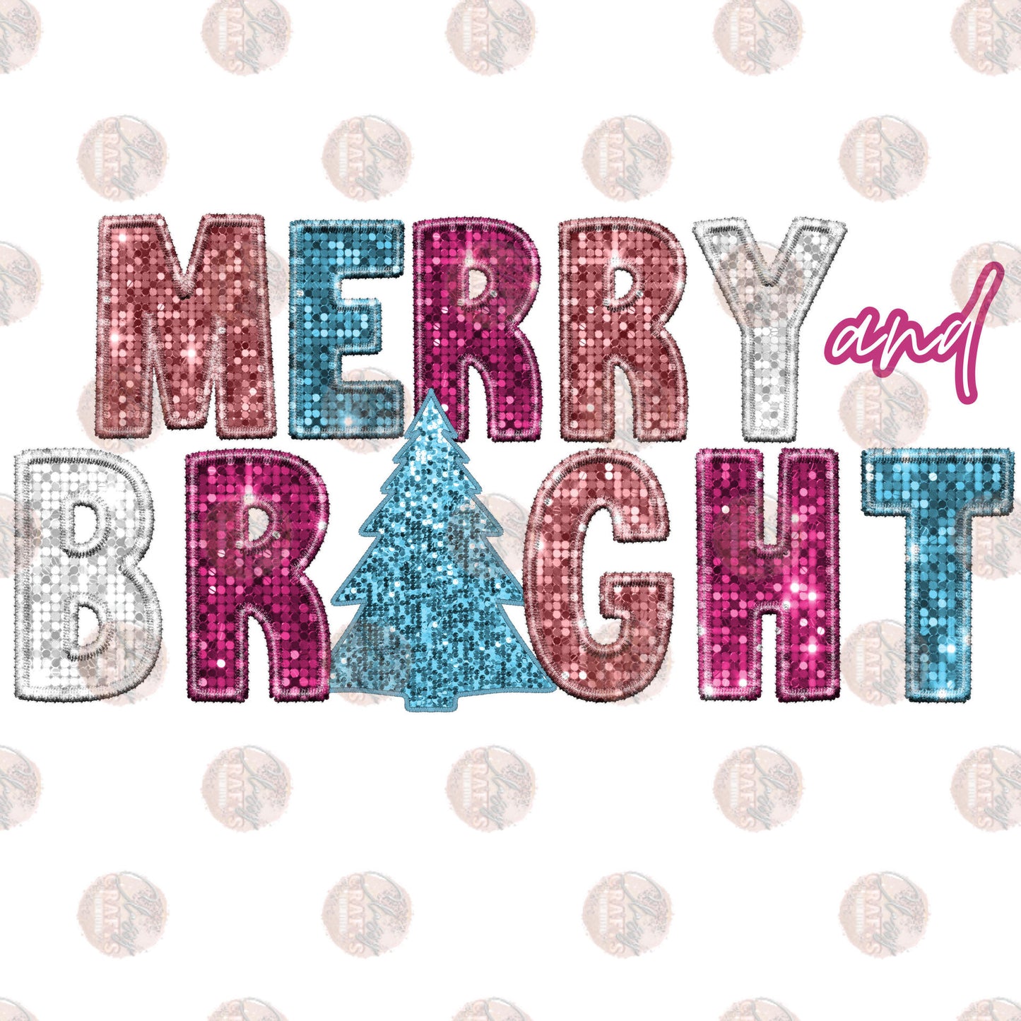 Faux Sequin Merry And Bright Pink Transfer