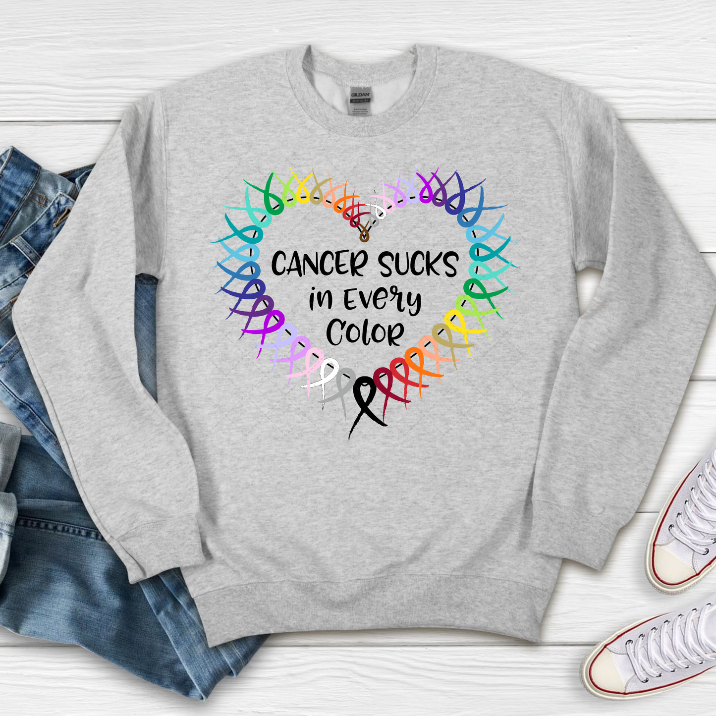 Fight Cancer In All Colors Ribbon Heart Transfer