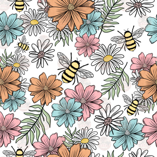 Floral Bees Seamless Wrap - Sublimation Transfer