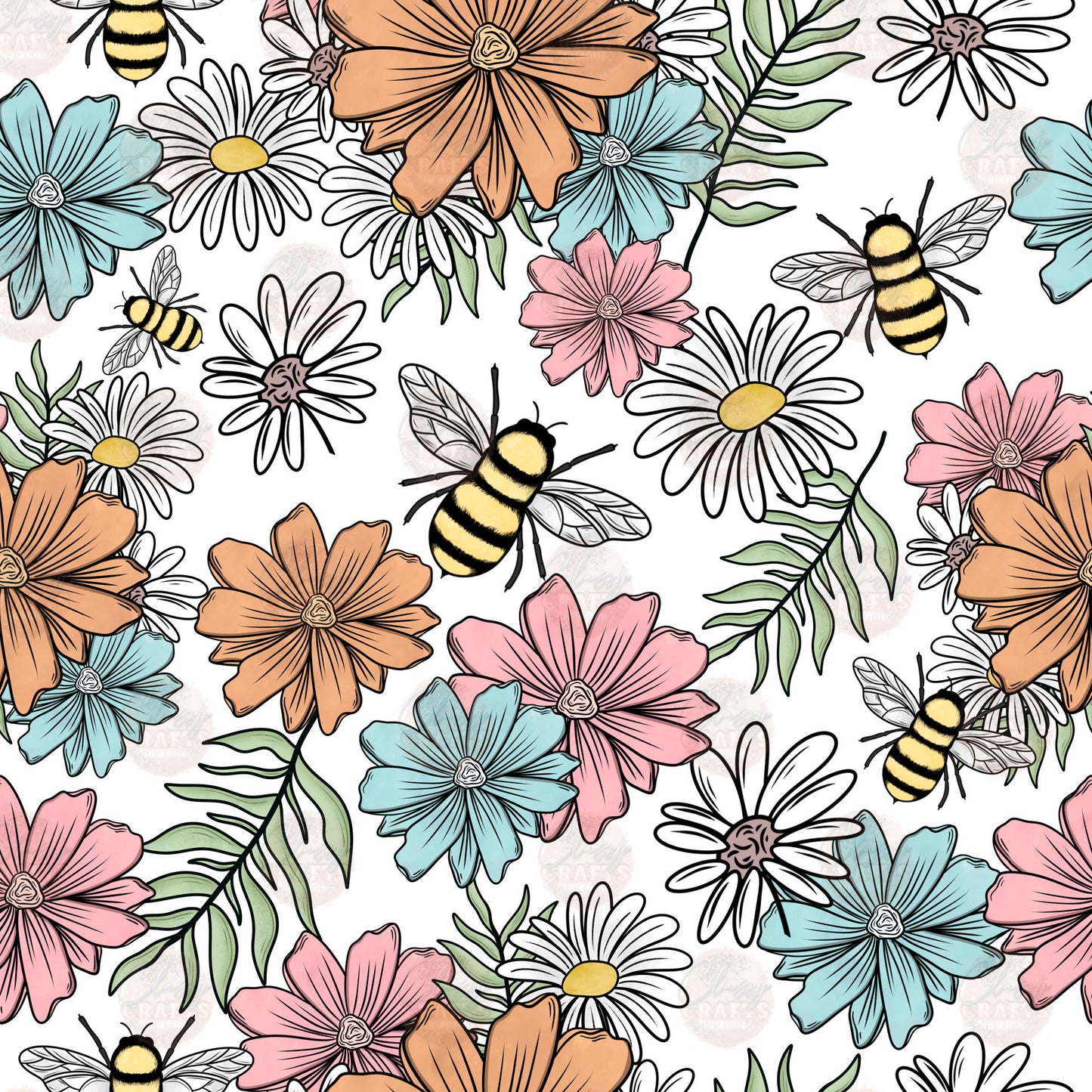 Floral Bees Seamless Wrap - Sublimation Transfer