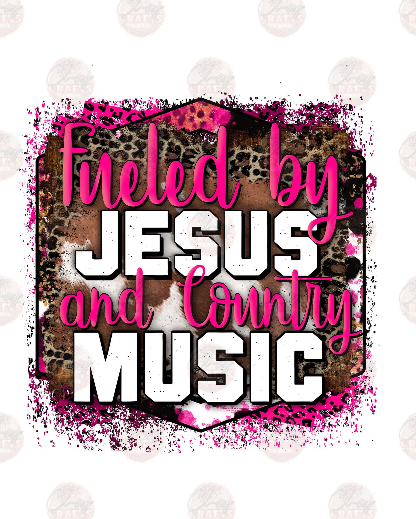 Fueled By Jesus And Country Music Pink Transfers