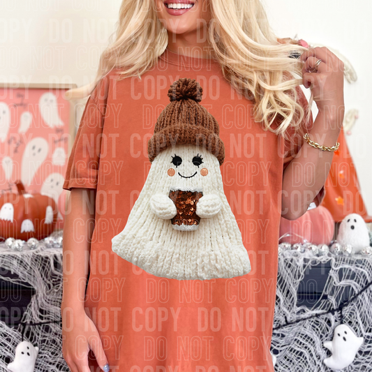 GHOST COFFEE BROWN HAT FAUX YARN TRANSFER