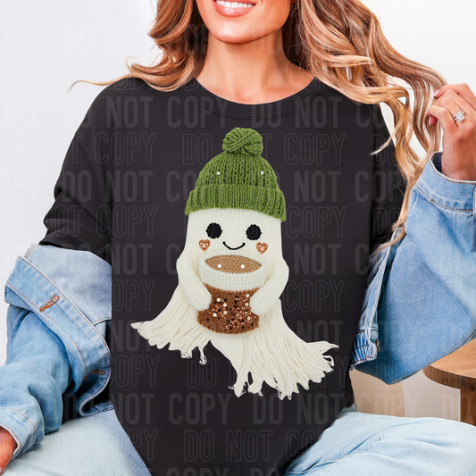 GHOST COFFEE GREEN HAT FAUX YARN TRANSFER