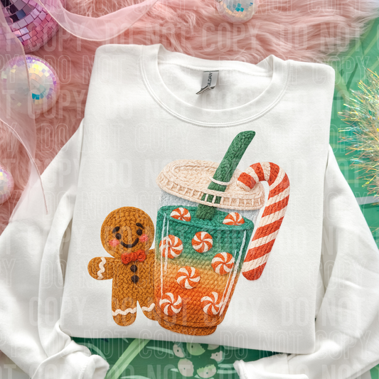 GINGERBREAD CANDY CANE COFFEE TRANSFER