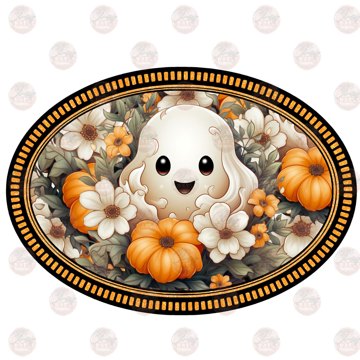 Ghost Pumpkins & Flowers Transfer