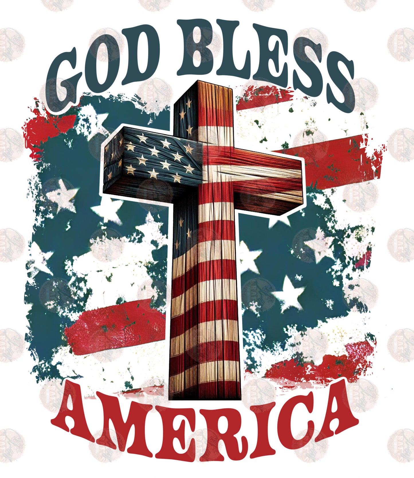 God Bless America Cross and Flag Transfer