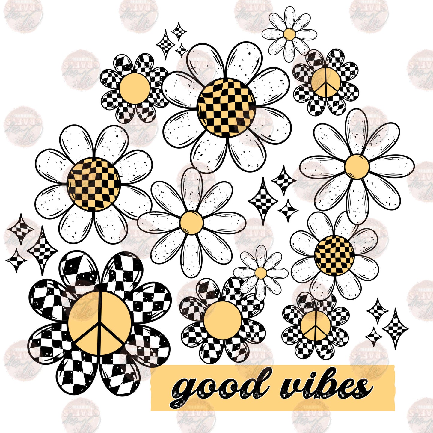 Good Vibes Checkered Floral Transfer