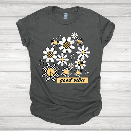 Good Vibes Checkered Floral Transfer