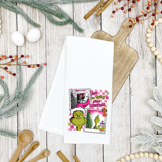 Grinch Pink Tea Towel Transfer