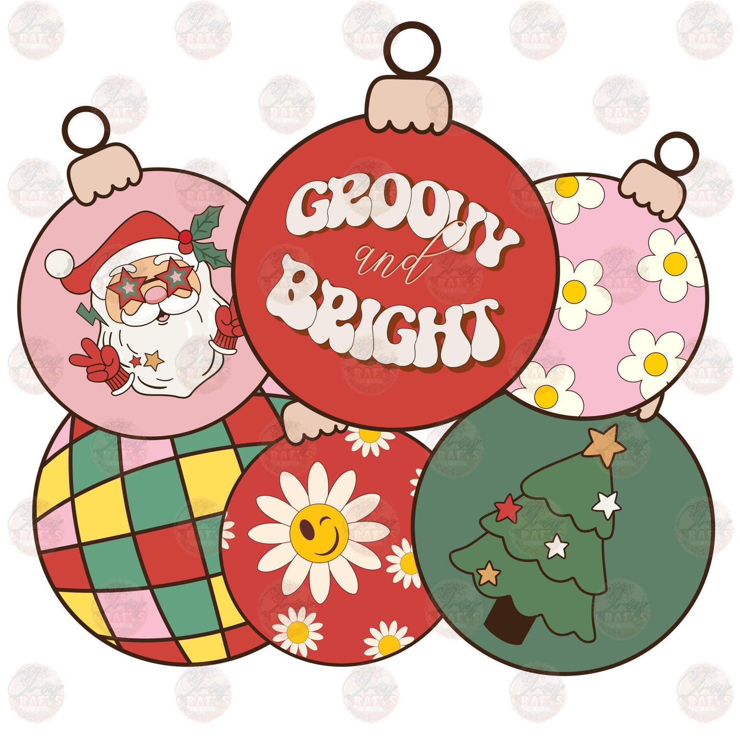 Groovy And Bright Ornaments Transfer