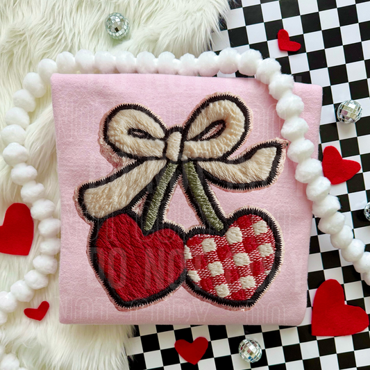 HEART CHERRY FAUX EMBROIDERY TRANSFER