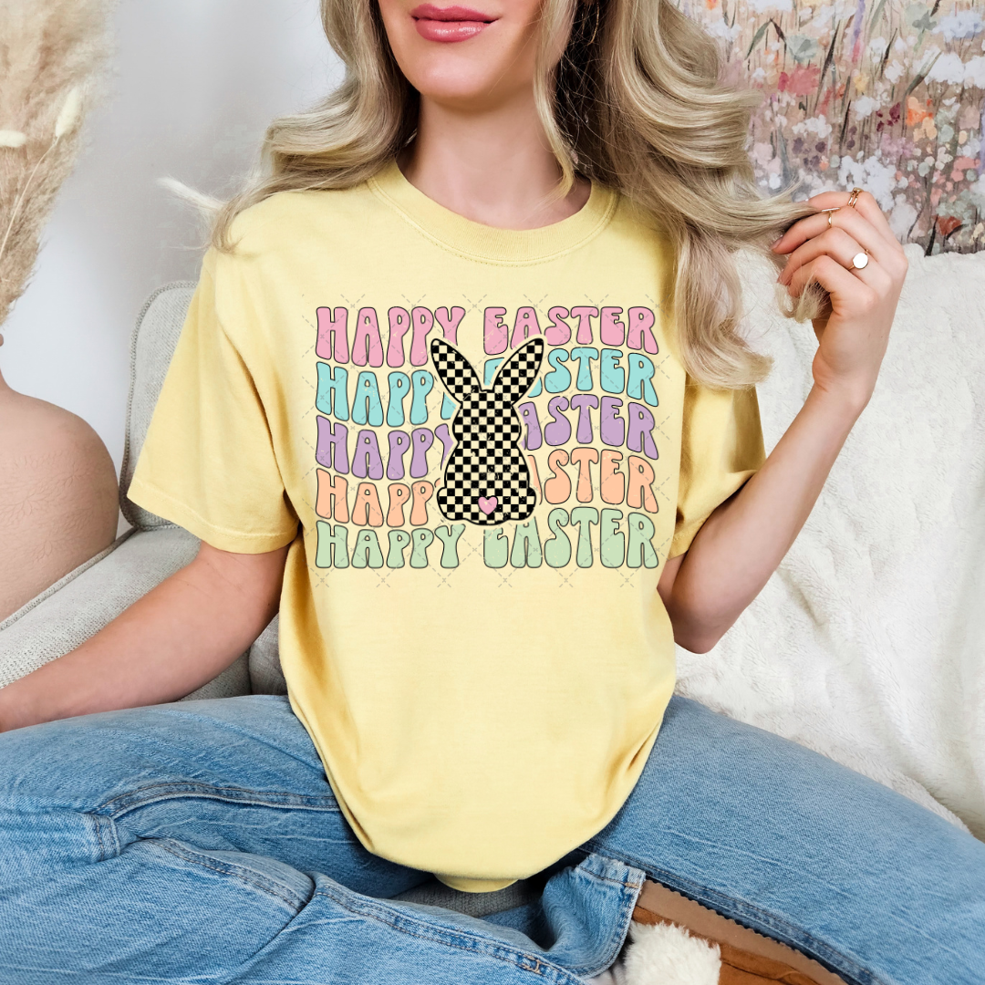 Happy Easter Checkered Bunny Transfer