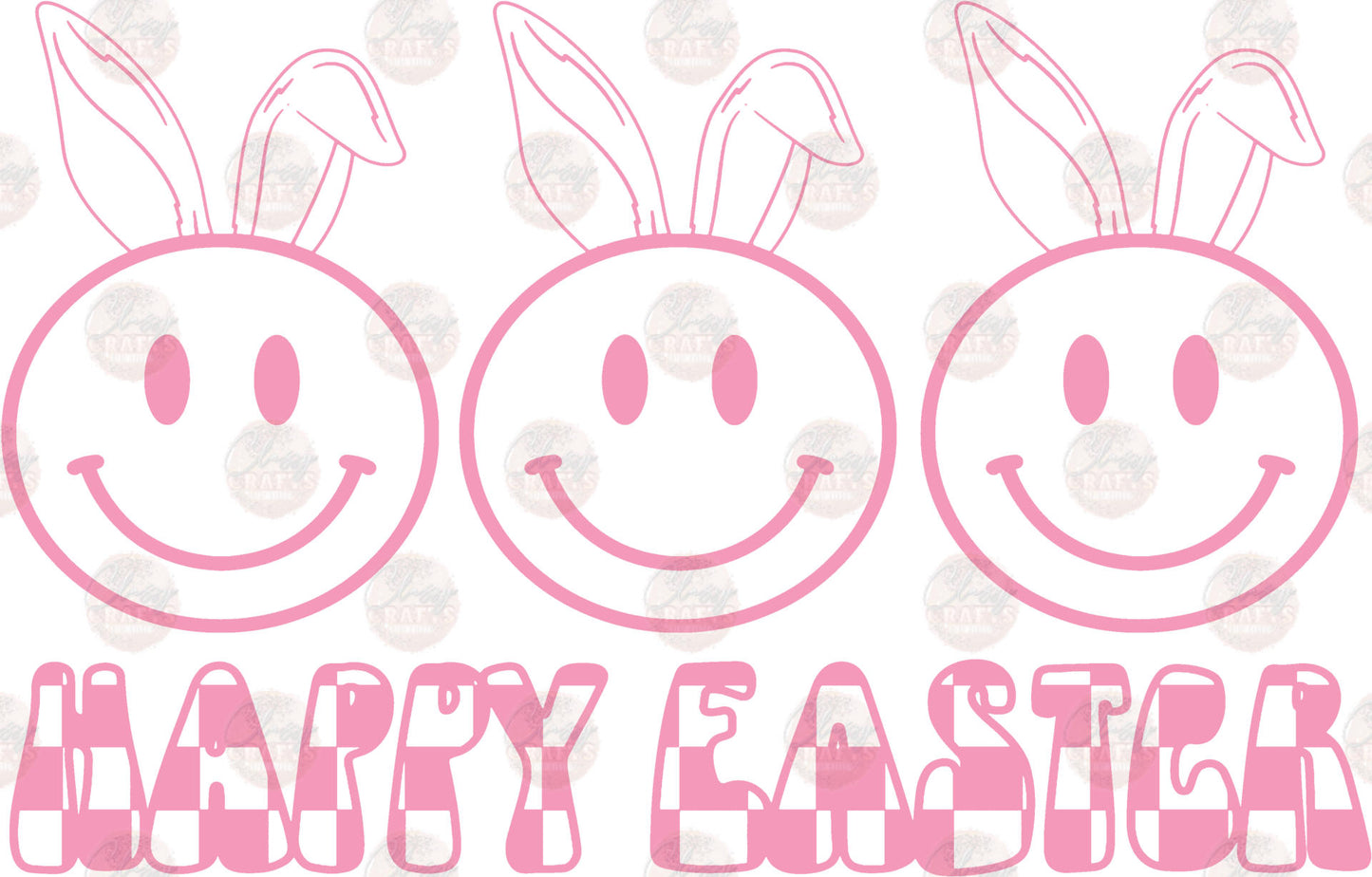 Happy Easter Pink Smiley Bunnies Transfer