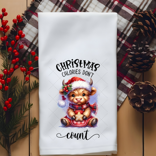 Highland Cow Christmas Calories Tea Towel Transfer