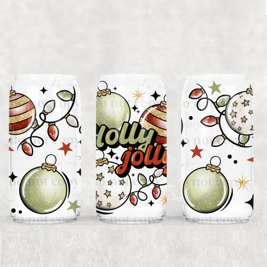 Holly Jolly Ornaments 16 Oz Libbey Wrap Transfer