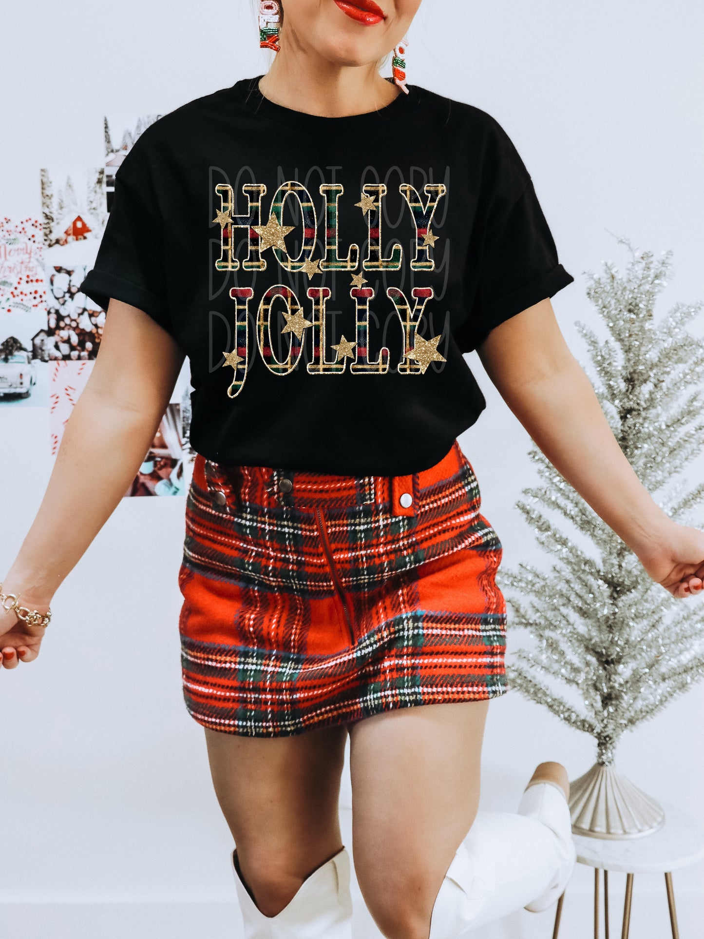 Holly Jolly Plaid Stars Transfer