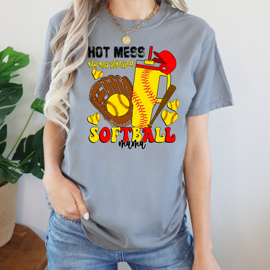 Hot Mess Always Stressed Softball Mama Transfer