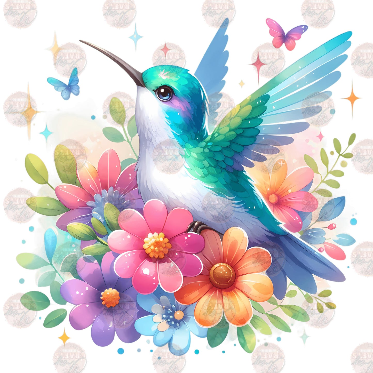 Hummingbird with Flowers Transfer