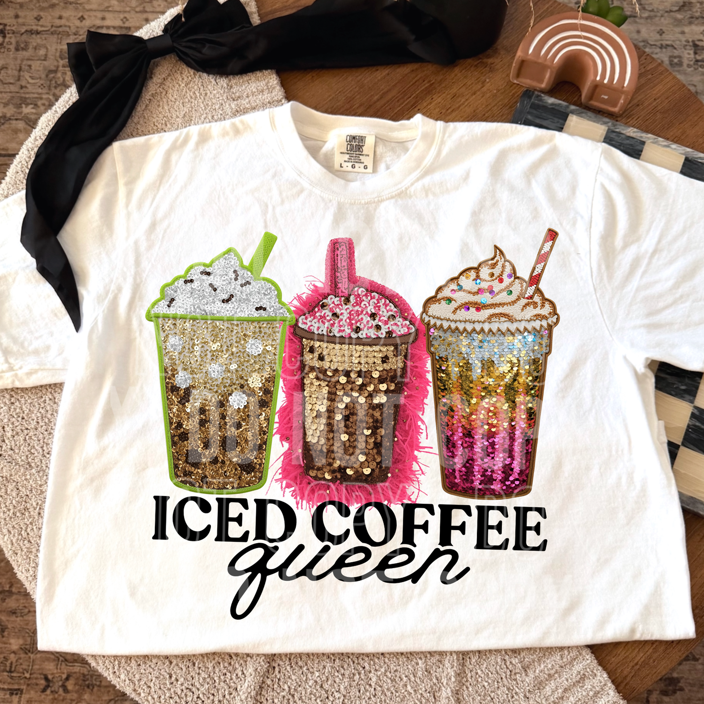 ICED COFFEE QUEEN SEQUIN TRANSFER