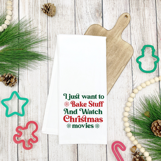 I Just Want To Bake Stuff Snowflakes Tea Towel Transfer