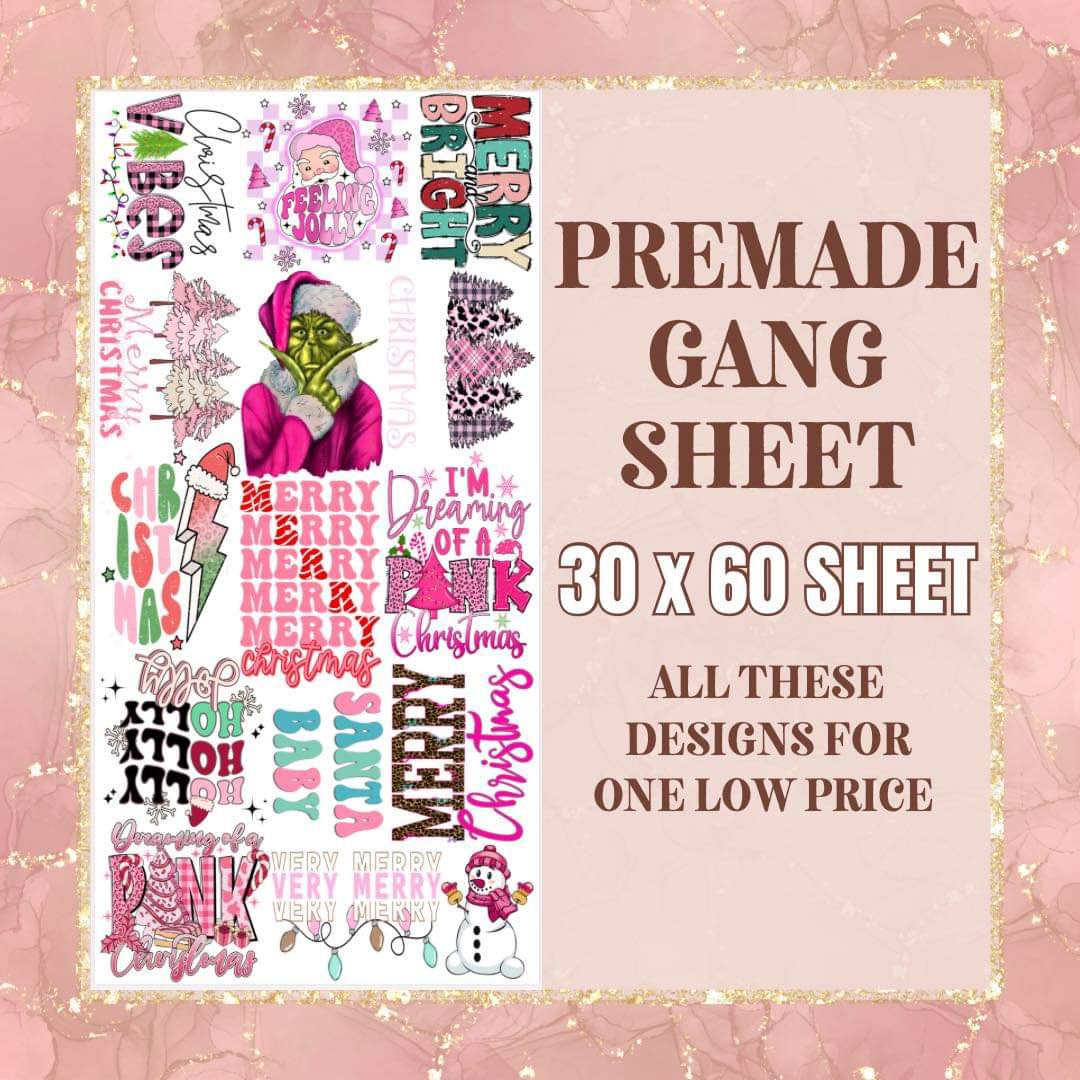 Pink Christmas 30x60 - PRE MADE GANG SHEET