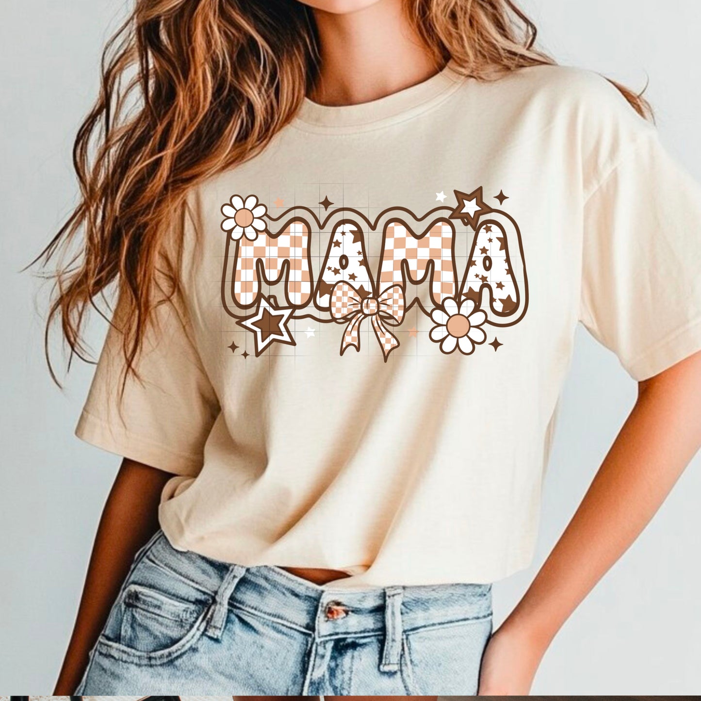 Mama Fall Checkered Transfer