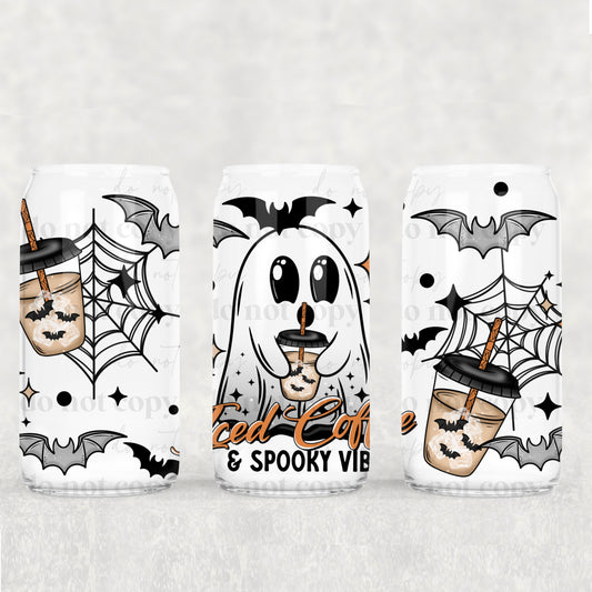 Iced Coffee And Spooky Vibes 16oz Libbey Wrap Transfer