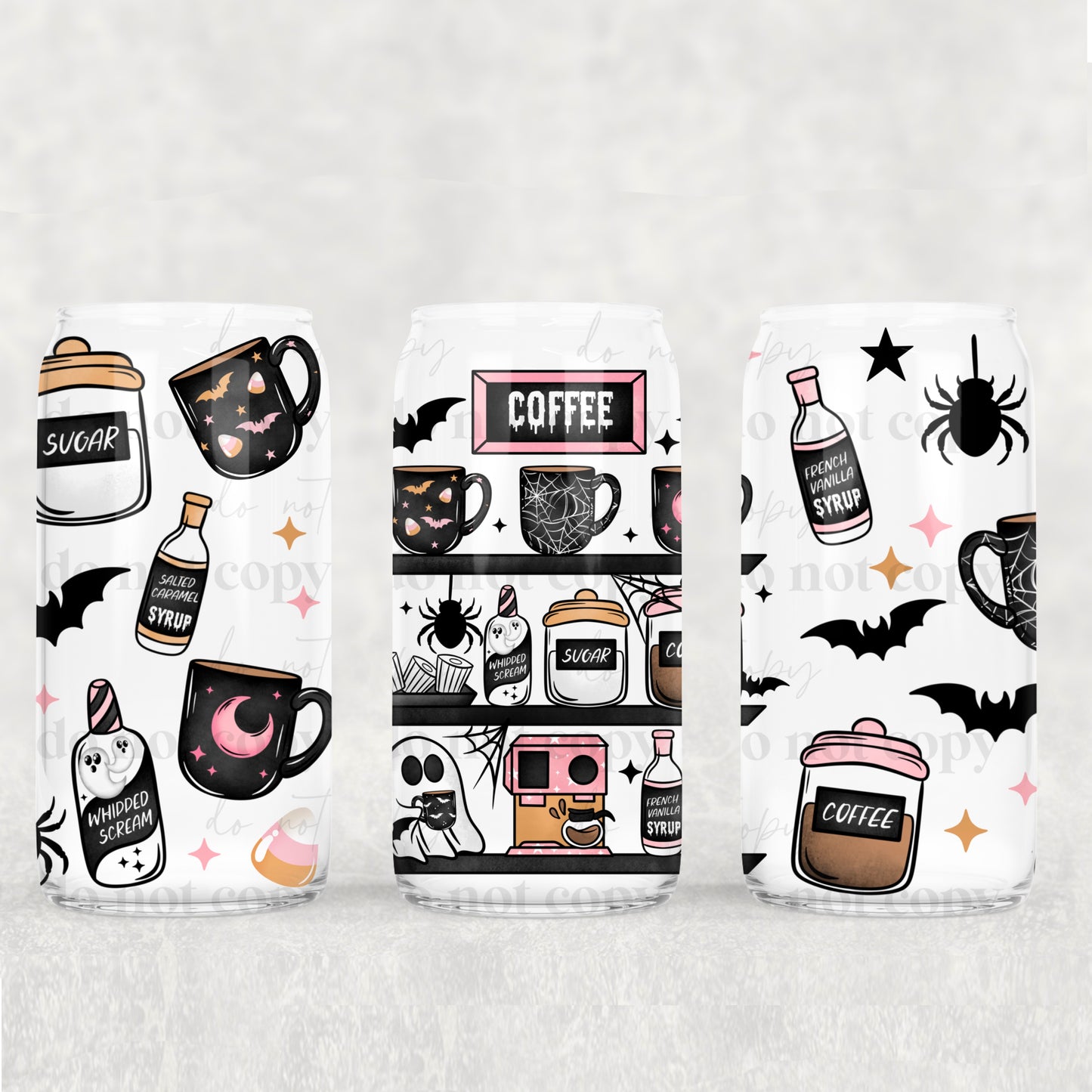 Spooky Coffee Bar 16oz Libbey Wrap Transfer