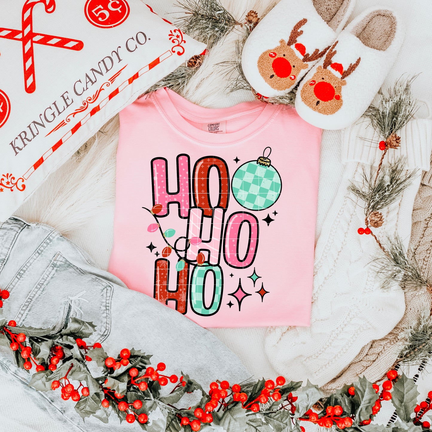 HO HO HO PINK AND RED TRANSFER