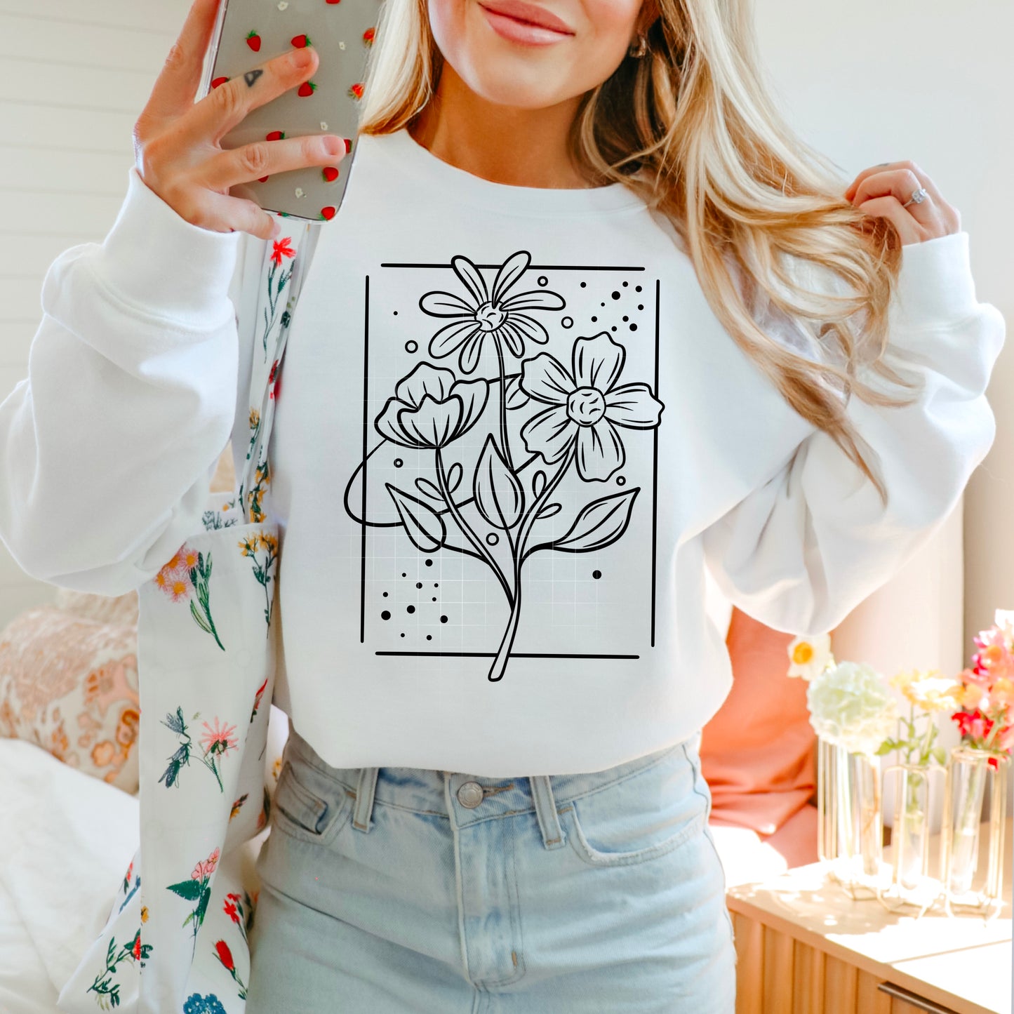 Line Work Florals Transfer