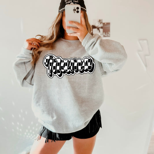 Mama Black And White Checkered Transfer