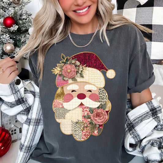 Patchwork Santa Head Transfer