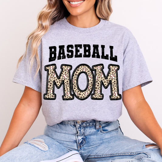 Faux Embroidery Leopard Baseball Mom Transfer