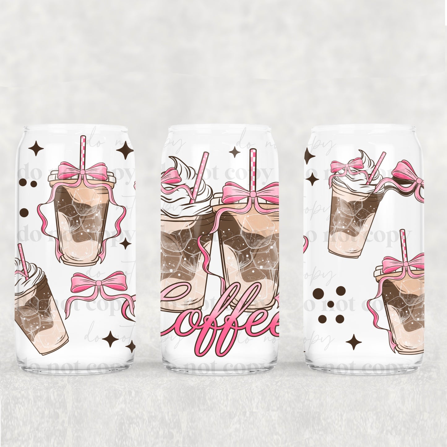 Pink Coffee Bows 16oz Libbey Wrap Transfer