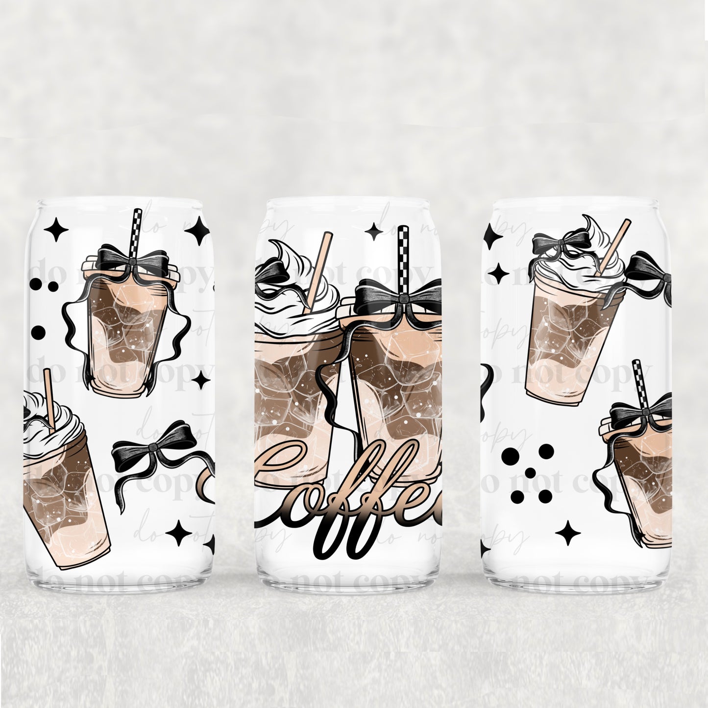 Black Coffee Bows 16oz Libbey Wrap Transfer