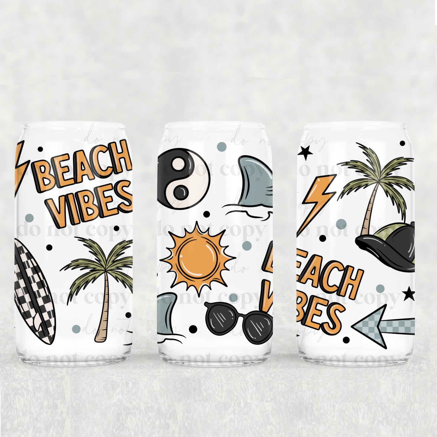 Beach Vibes Blue 16oz Libbey Wrap Transfer
