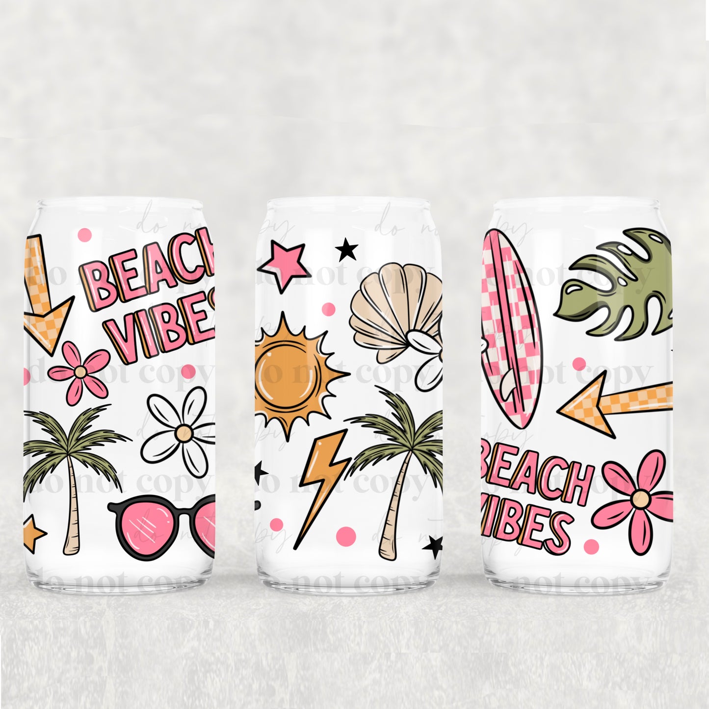 Beach Vibes Pink 16oz Libbey Wrap Transfer