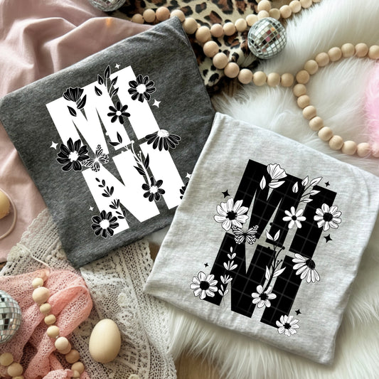 B&W Mama And Mini Florals Transfer **SOLD SEPARATELY**