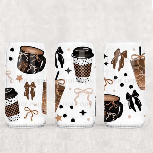 Neutral Coffee And Bows 16oz Libbey Wrap Transfer