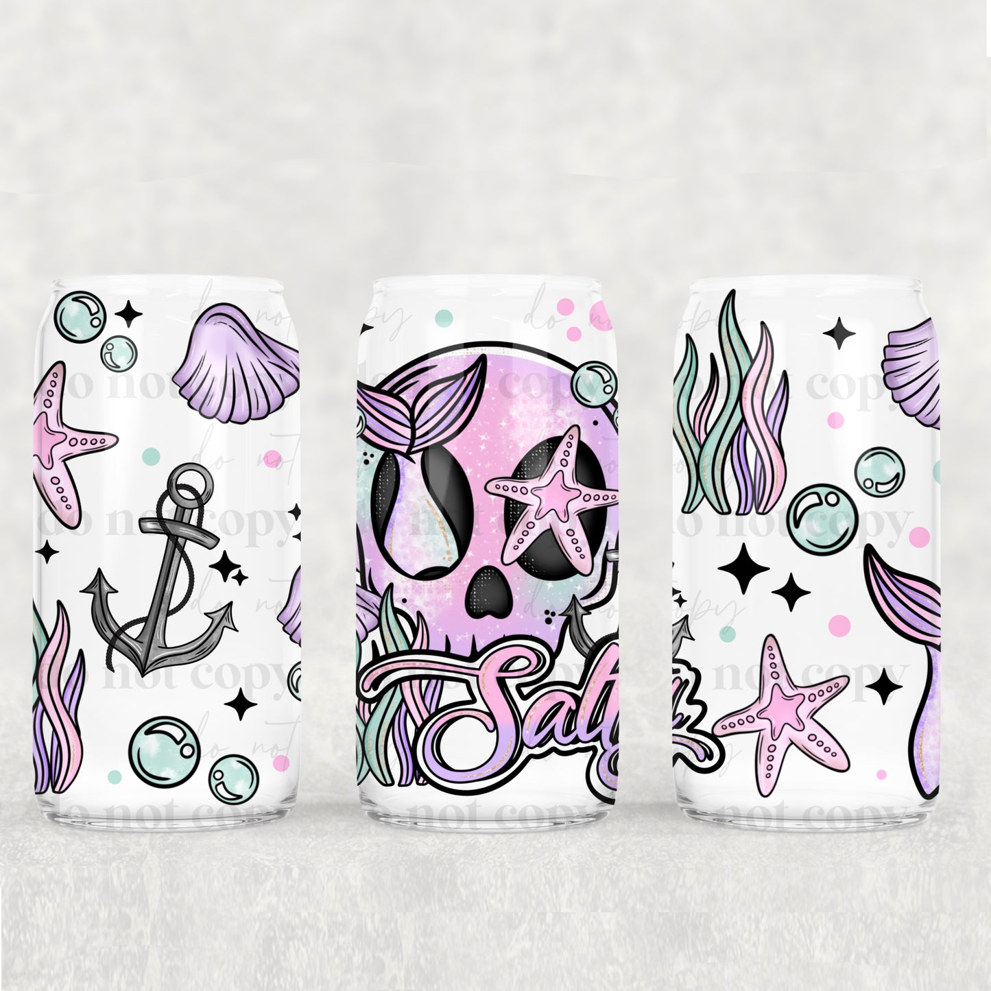 Salty Mermaid Skellie 16oz Libbey Wrap Transfer