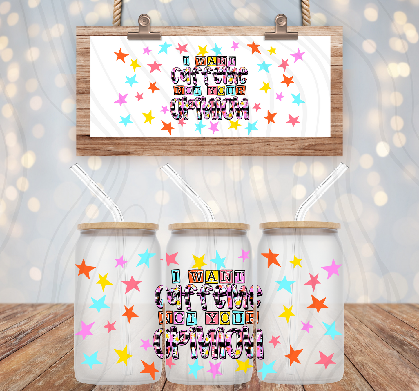 I Want Caffeine 16oz Libbey Wrap Transfer