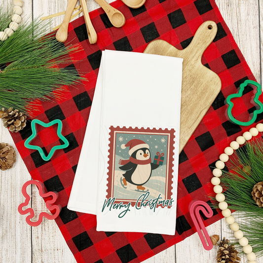 Ice Skating Christmas Tea Towel Transfer