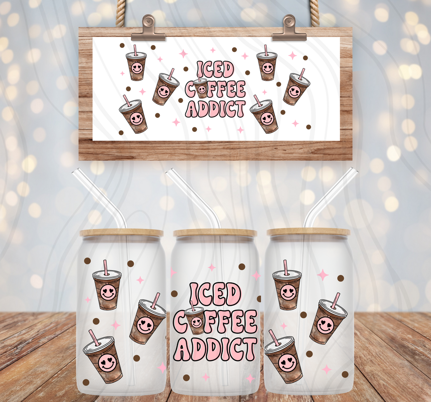 Iced Coffee Addict 16oz Libbey Wrap Transfer