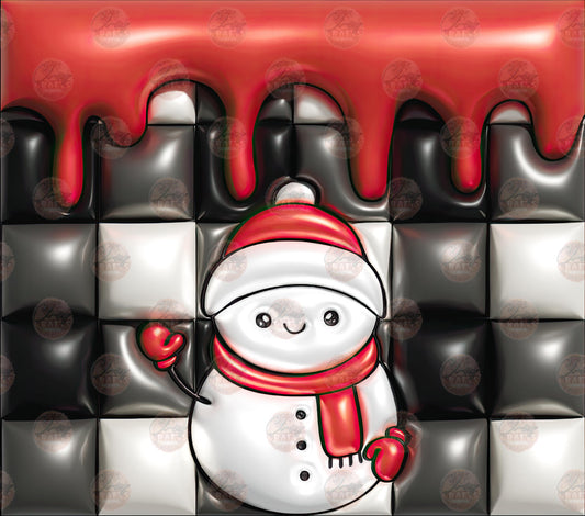 3D Puff Plaid Snowman Tumbler Wrap - Sublimation Transfer