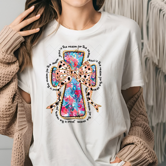 Jesus Is The Reason For The Season Colorful Cross Transfer