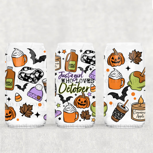 Just A Girl Who Love Oct 16oz Libbey Wrap Transfer